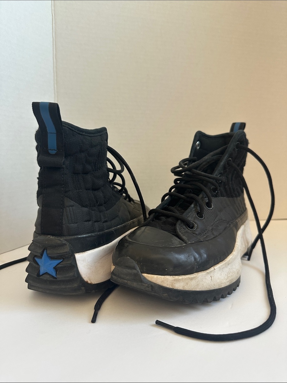 Converse Black High-Top Sneakers with Blue Star Accent